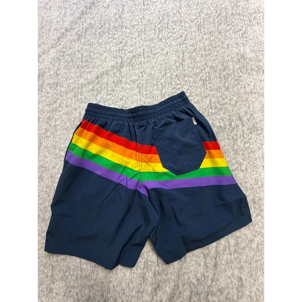 Chubbies The Harveys 7 Inch Classic Swim Trunks Navy Rainbow‎ Stripe Small NWT